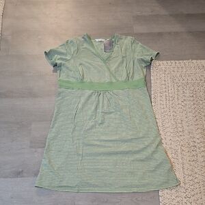 NWT Denim & Co Empire Waisted Green Striped Short Sleeve Dress